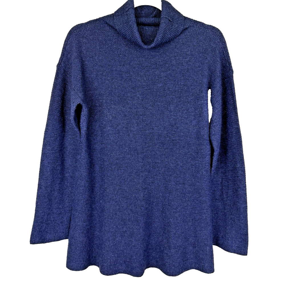Eileen Fisher Turtleneck Tunic Sweater Size S Blue Wool Angora Cashmere Blend